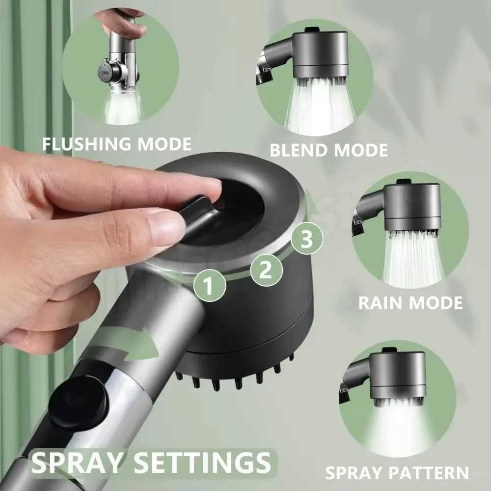 3 Modes Shower Head High Pressure Rain Faucet Shower Head with Massage Brush Rain Faucet Hand Shower Set Bathroom Accessories C251220