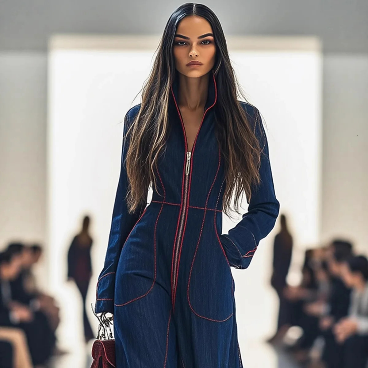 2025 Autumn Zippered Stand Collar Long Sleeve Womens Office Commuting Loose Jumpsuit Completo Mujer Enterisos Elegantes De 251219