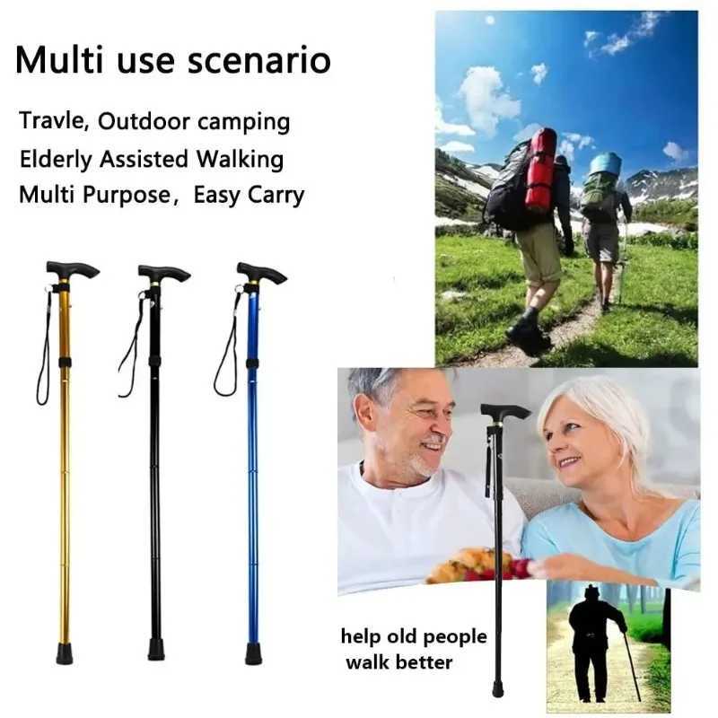 Multifunction Walking Stick Trekking Poles Telescopic Fold Crutches Hiking Stick Crutch Elderly Metal Stick Walking Cane Outdoor G251220