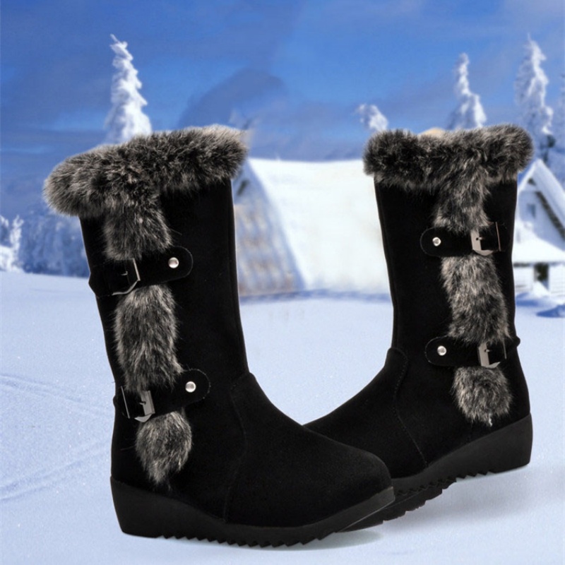 Free shipping Designer Boots Snow Women Autumn winter thick soled cotton boots with sloping heels women boots with midsole