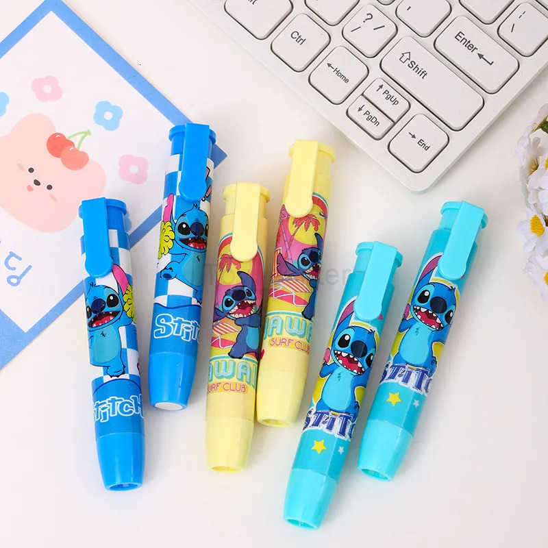 Disney 12/36 Pcs Stitch Lipstick Modeling Eraser Lilo Stitch Cartoon Cute Student Supplies Stationery Wholesale H251220