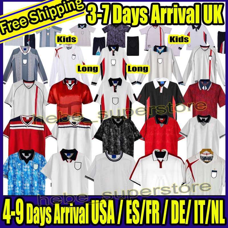 Retro England 1982 1986 2002 2008 soccer jersey 1990 1994 1992 1996 98 Gascoigne SHEARER SOUTHGATE classic vintage Uniforms long sleeves football shirt and Kids Kit