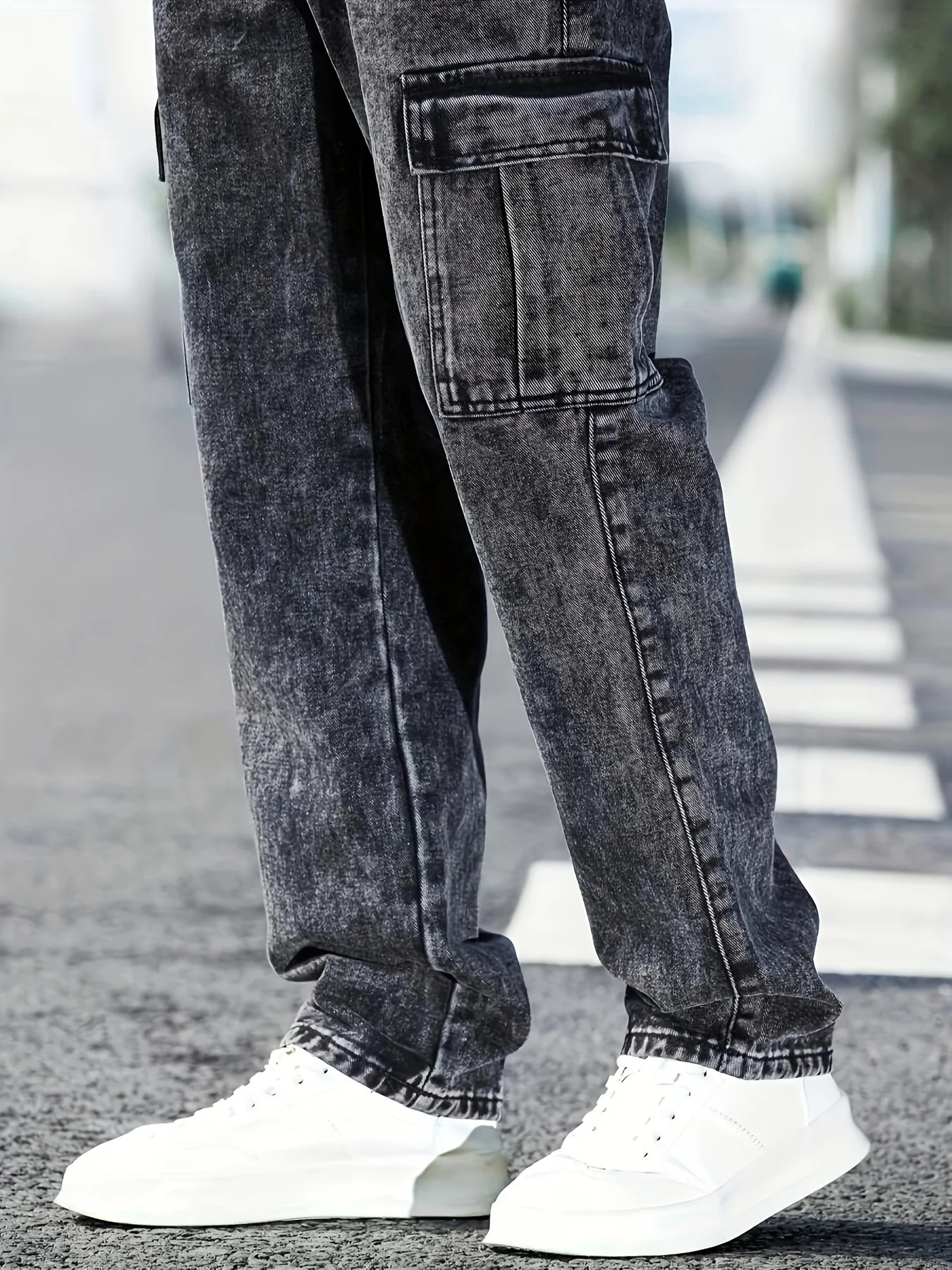 Fashionable mens denim trousers washed workwear y251205