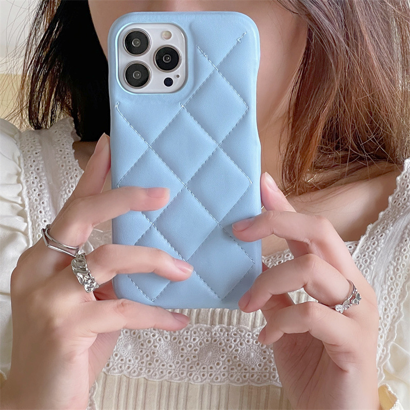 Solid Color Quilted Pattern Compatible with Apple 17 Pro Max Phone Case iPhone 16 Leather 15 Chanel Style 14 Three-Pack Hard
