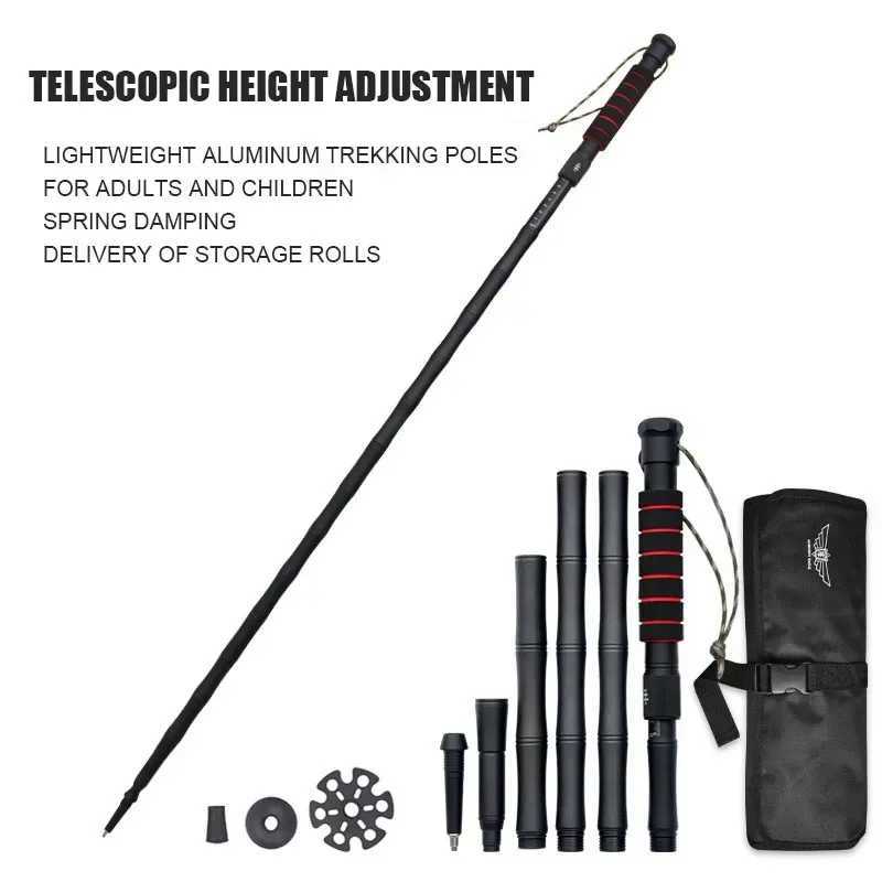 CEOI GWOK Ultra-Lightweight Portable Black Aluminum Folding Trekking Poles Hiking Adjustable Height Multi-Function Walking Stick G251220