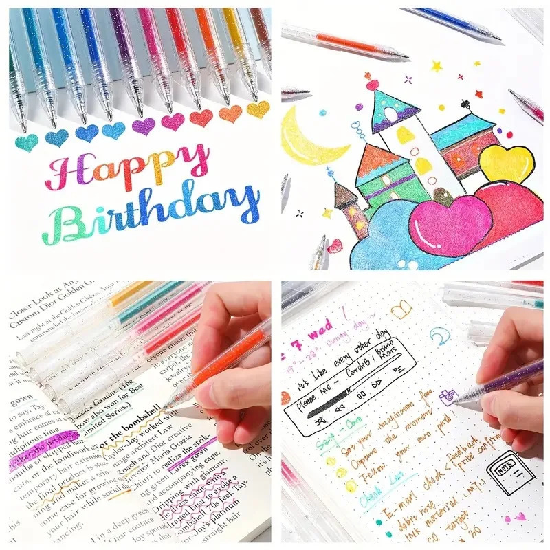 12-60pcs Glitter Gel Pens SetQuick-Drying Metallic InkFine Point for Drawing Book Doodling Art Marking with Storage Case 251213