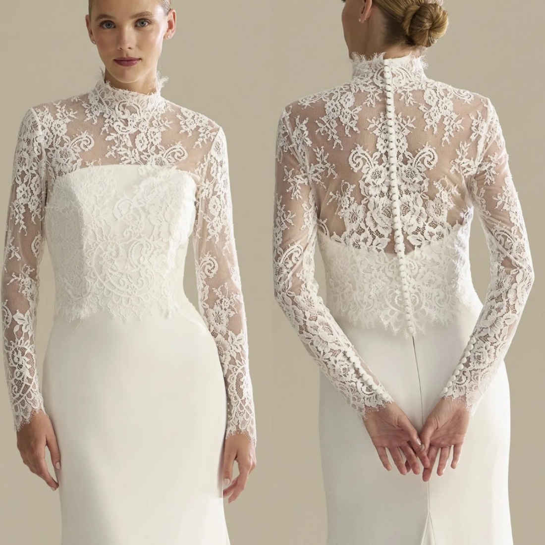 Classic Bridal Jacket High Neck Long Sleeves Lace Coat Bride Accessories For Wedding Dress Bolero Custom Made
