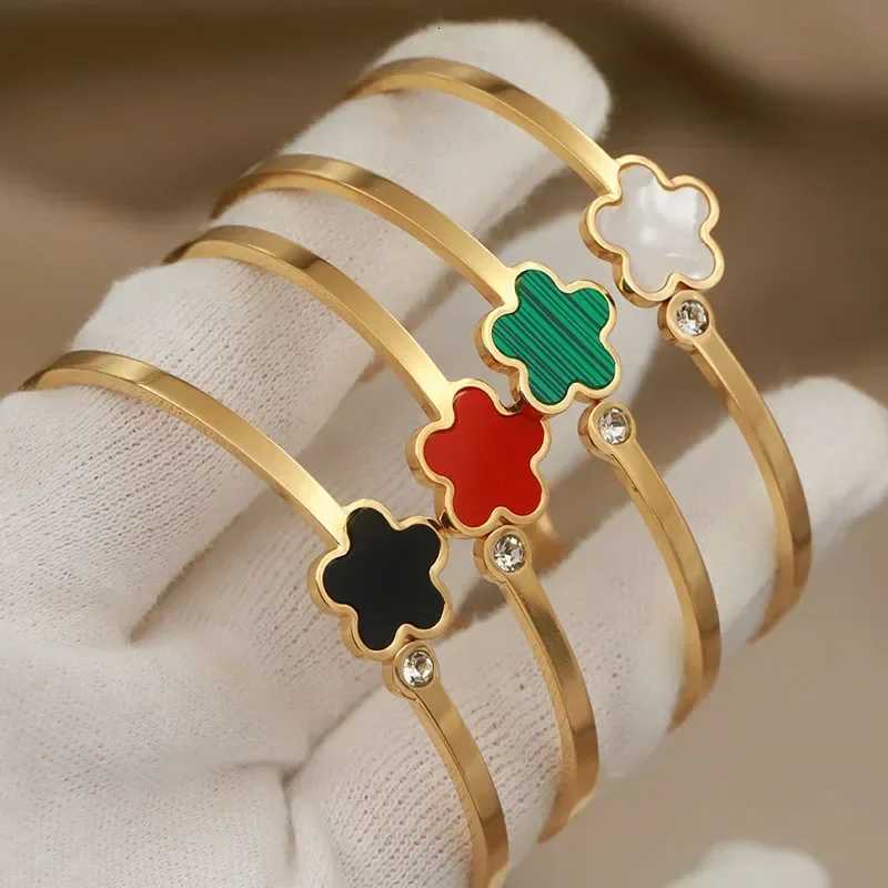 316L Classic Stainless Steel Multicolor Flower Open Bangles for Women Geometric s Rust-proof Wrist Jewelry M251220
