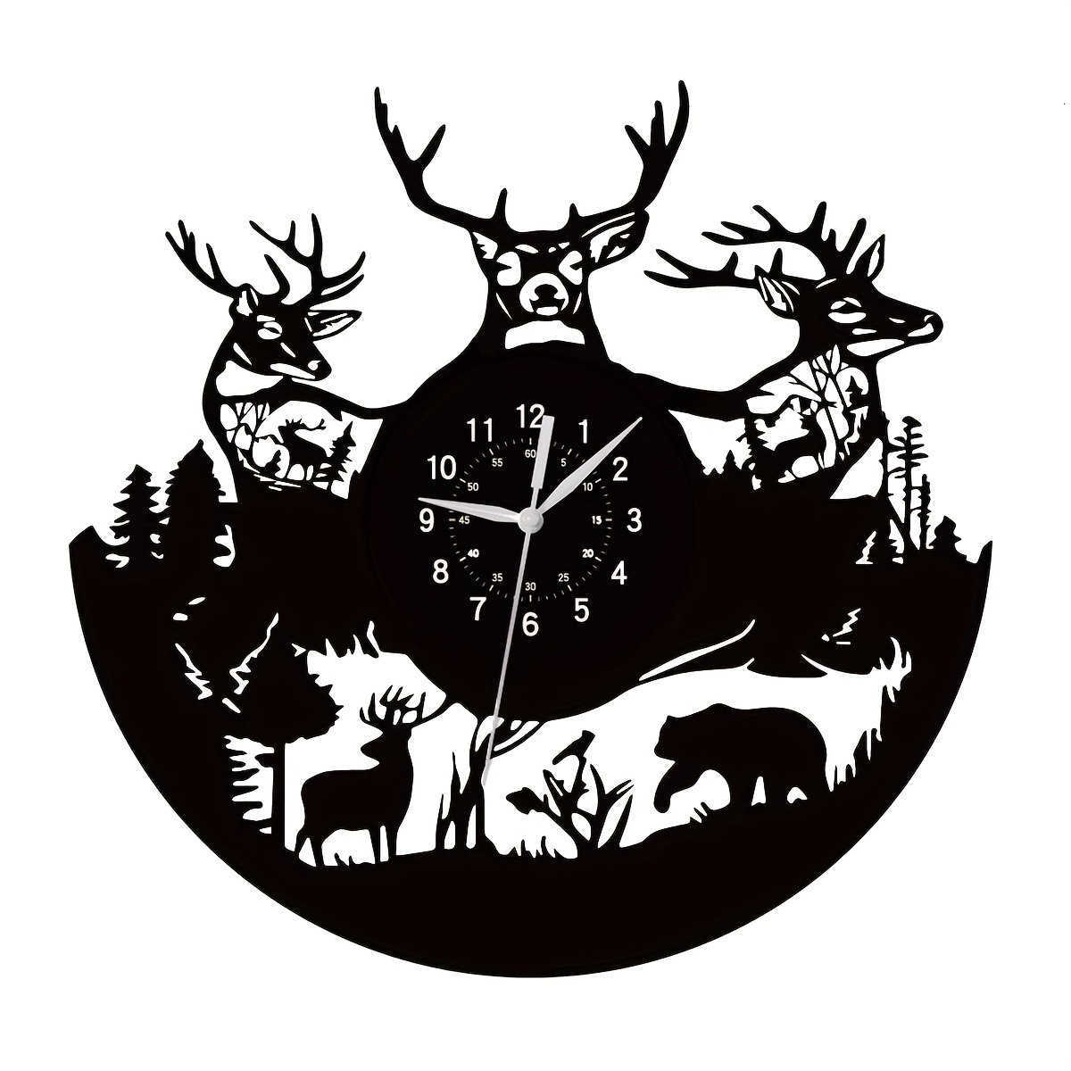 New product: Forest animal wolf head retro creative vinyl wall clock, Christmas-themed creative vinyl clock, silent.XJ250716