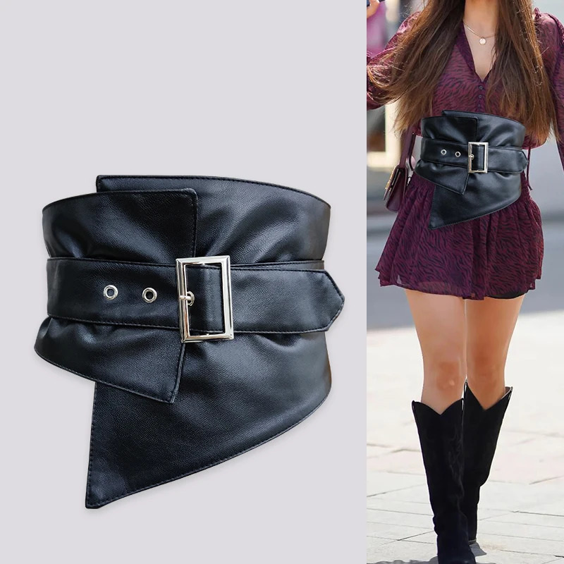 Elastic Black Leather Wide Corset Belt Woman Dress Adjustable Belts For Women High Quality Big Cummerbunds Waistband 251217