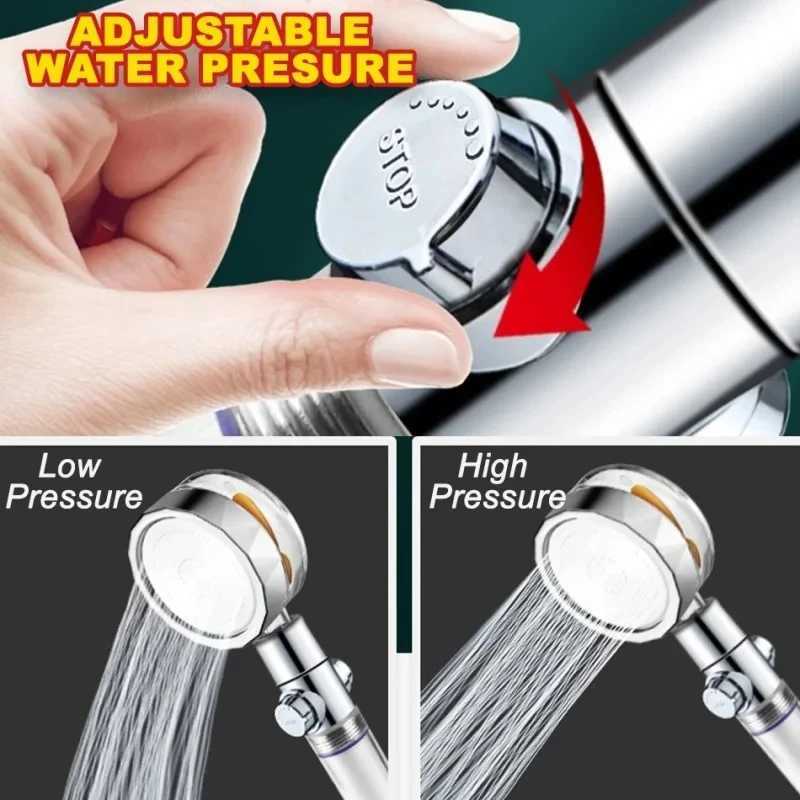 New High Pressure Shower Head Twin Turbocharged Shower Head Handheld Turbo Fan Propeller Shower One-key Stop Massage Showerhead C251220
