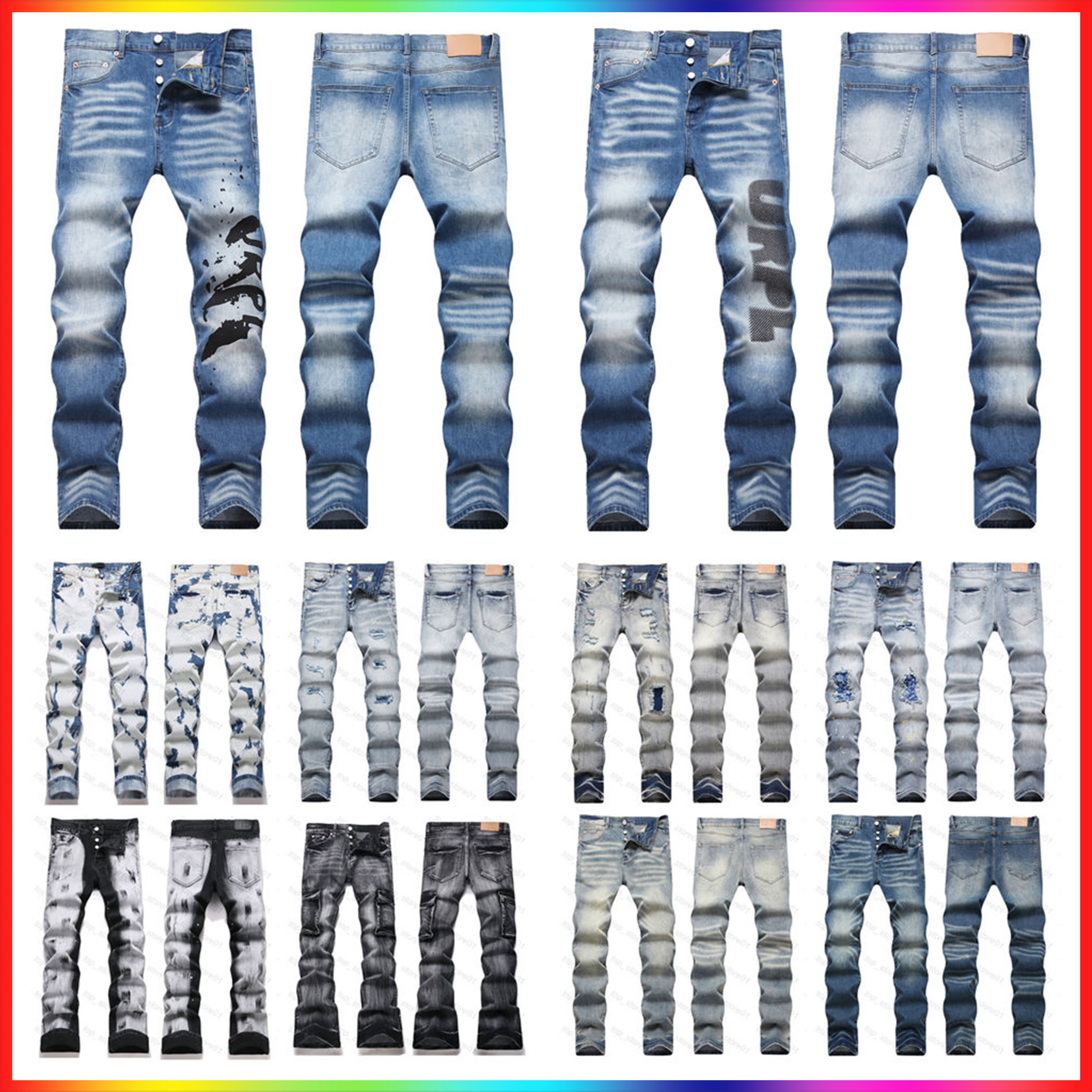 men designer jeans 2026 Vintage Jeans France Fashion Men's purples jean Hole Stretch amirirjeans Trousers High Quality Straight Retro Streetwear Casual Joggers