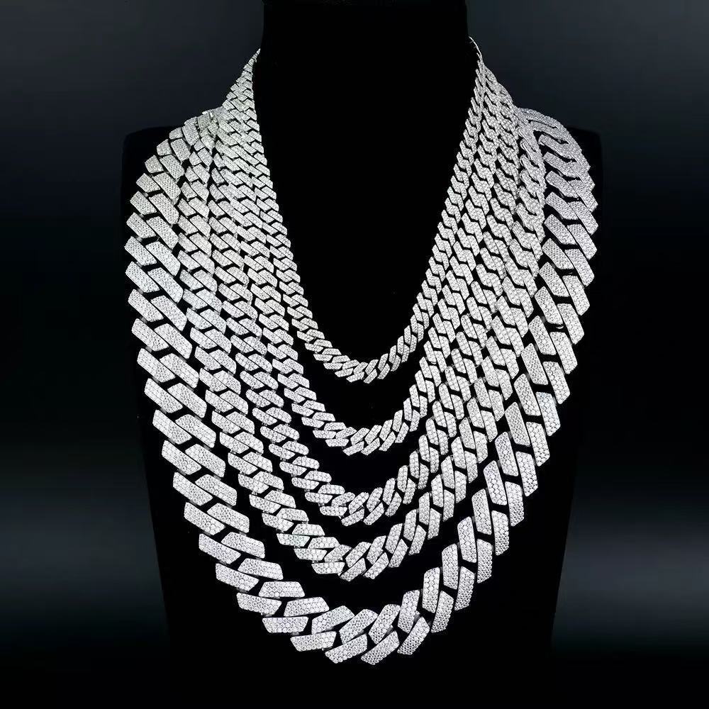 Miami Hip Hop Jewelry 16mm Cuban Chain Gold Plated Iced Out Prong Iced Setting Necklace CZ Diamond Prong Cuban Link Chain