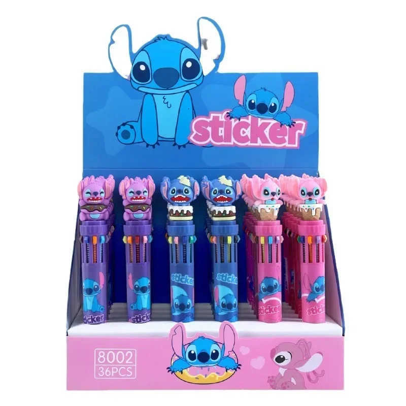 Disney Stitch 6/36pcs Ballpoint Pen Cartoon 10 Color Marker 07Kids Graffiti Multicolor Hand-held Pen Students Learn Stationery H251220