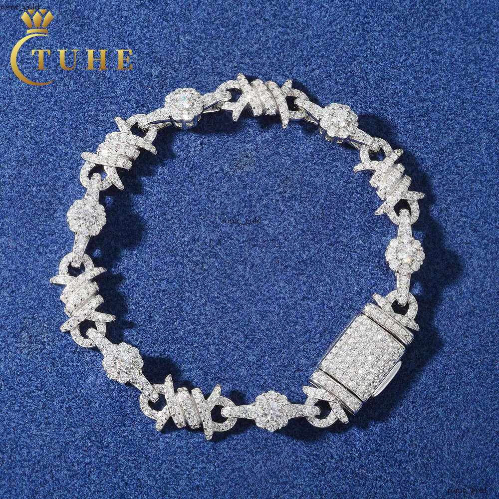 Fashion Unisex Jewelry 10mm 925 Sterling Silver VVS Diaspore VVS Moissanite Iced Thorn Flower Halo Chain Bracelet