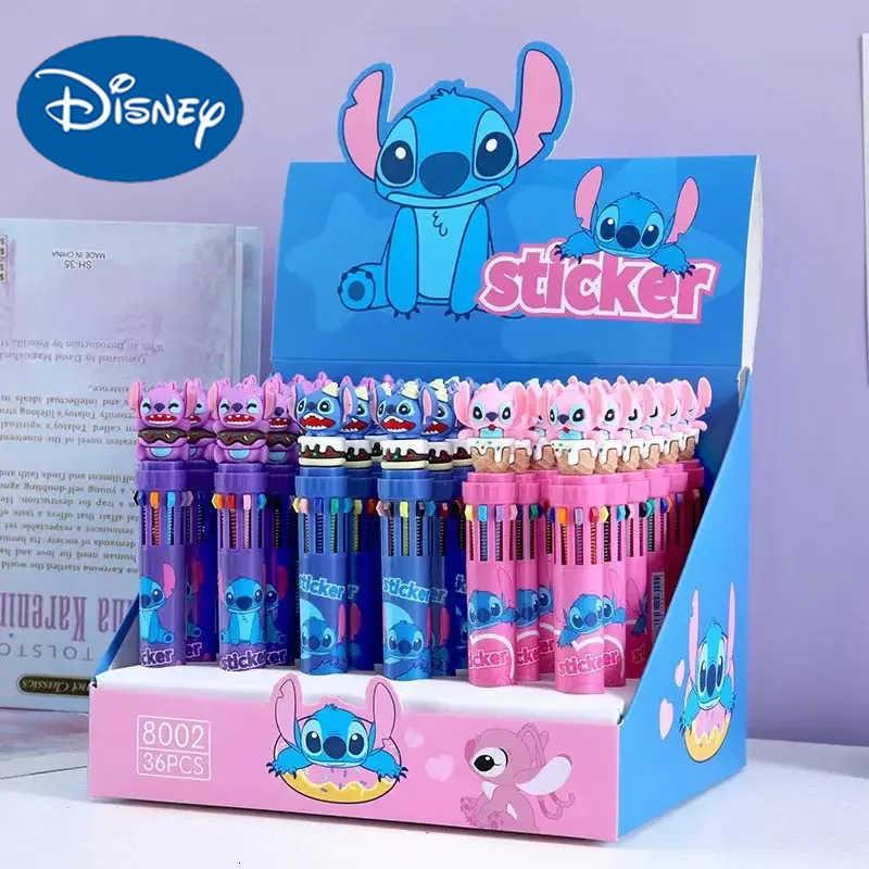 Disney Stitch 6/36pcs Ballpoint Pen Cartoon 10 Color Marker 07Kids Graffiti Multicolor Hand-held Pen Students Learn Stationery H251220