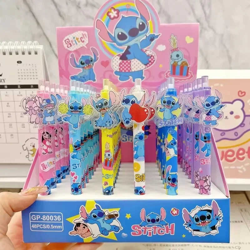 Disney Stitch 48pcs Gel Pens Cartoon 05mm Black Stationery Cute Student Signature Pen Writing Tools ChildrenS Birthday Gift H251220