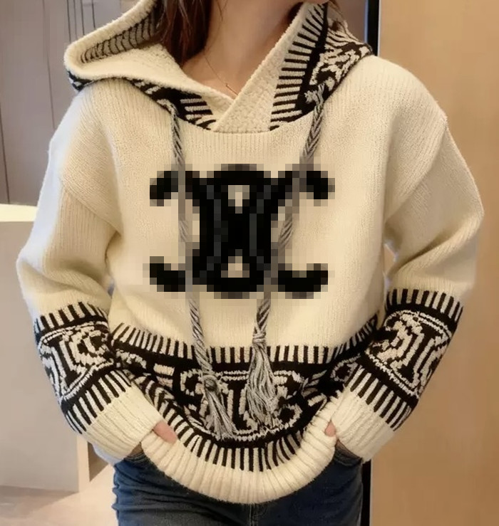 Autumn and winter designer knitted sweater, women's letter embroidery hooded knitted sweater top, new designer sweater