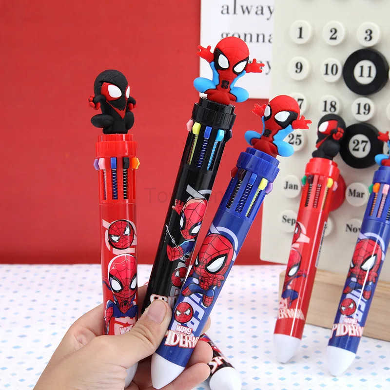 Disney 6/36pcs SpiderMan10 Color Ballpoint Pen Student Ball Pen Multi-color pen Stationery Office School Supplies wholesale H251220