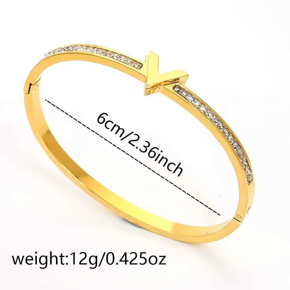 1PC Stainless Steel Womens Cuff Bangle V-shaped Single Row Zircon Series Waterproof Wrist Jewelry Accessory Gift M251220