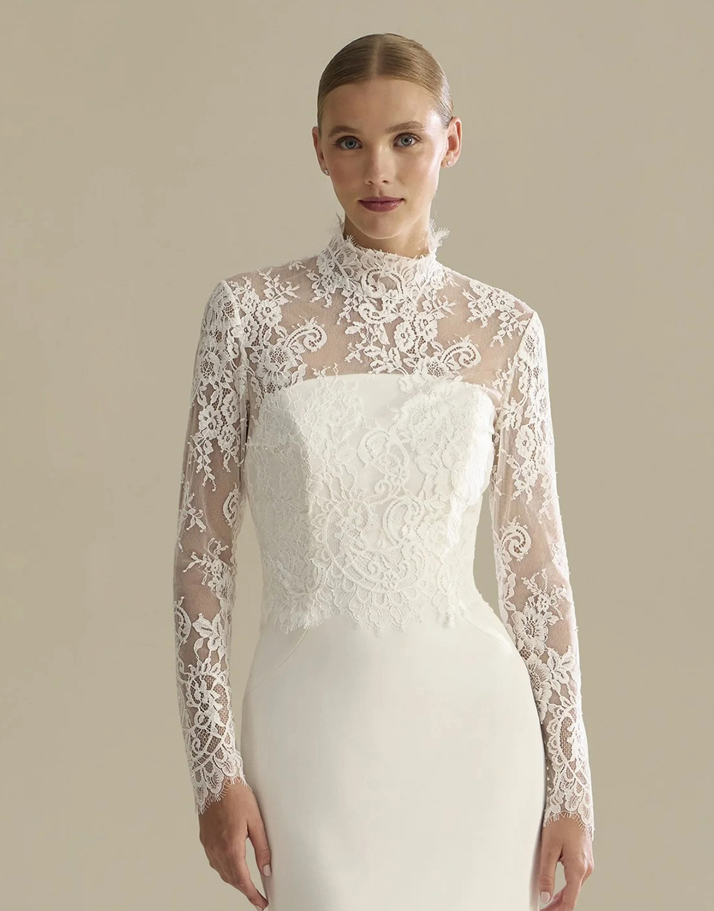 Classic Bridal Jacket High Neck Long Sleeves Lace Coat Bride Accessories For Wedding Dress Bolero Custom Made