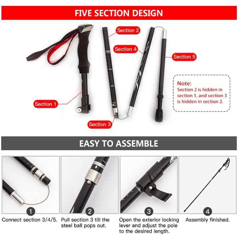 Lightweight Collapsible Trekking Pole Five-fold Walking Stick for Hiking Camping Backpacking Aluminum Alloy Trekking Pole G251220