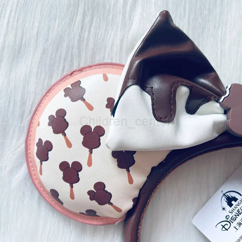 Disney Co Branded Styles Ice Cream Mickey Headband Adults/Child Disneyland PU Leather Brown Bow Ear Women Christmas Gifts H251220