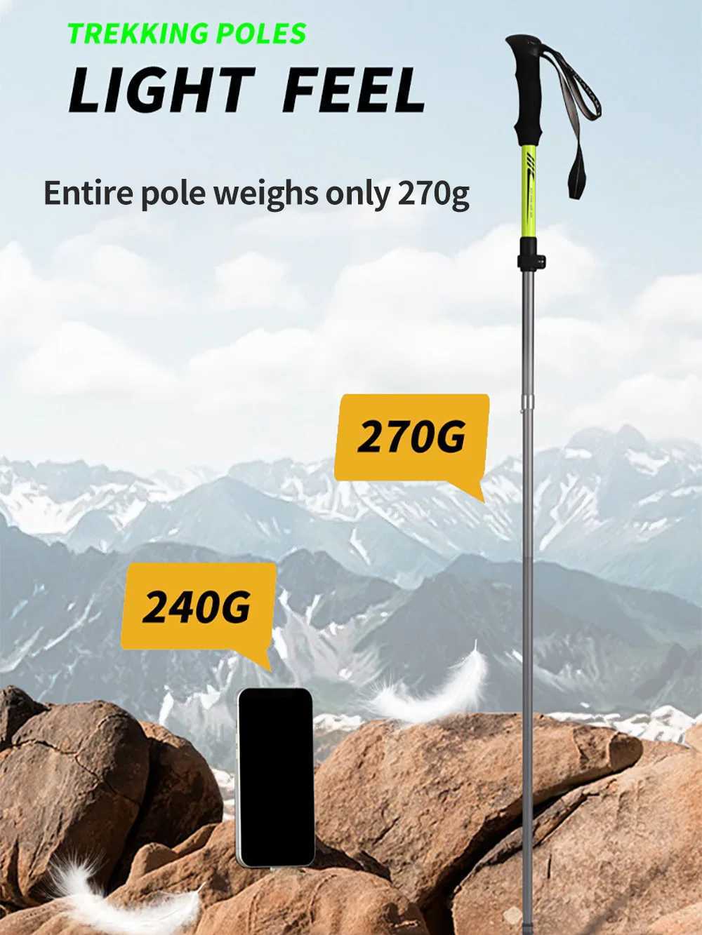 Foldable Trekking Pole 7075 Aluminum Ultralight Adjustable Hiking Walking Stick Shock Absorbing 3-Section Outdoor Climbing Staff G251220