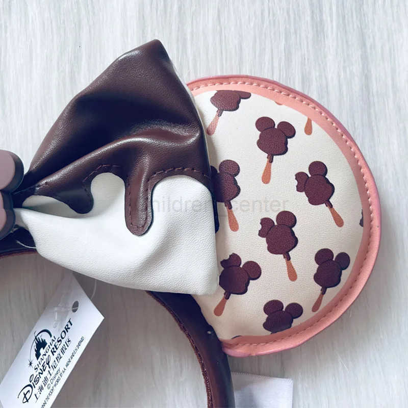 Disney Co Branded Styles Ice Cream Mickey Headband Adults/Child Disneyland PU Leather Brown Bow Ear Women Christmas Gifts H251220