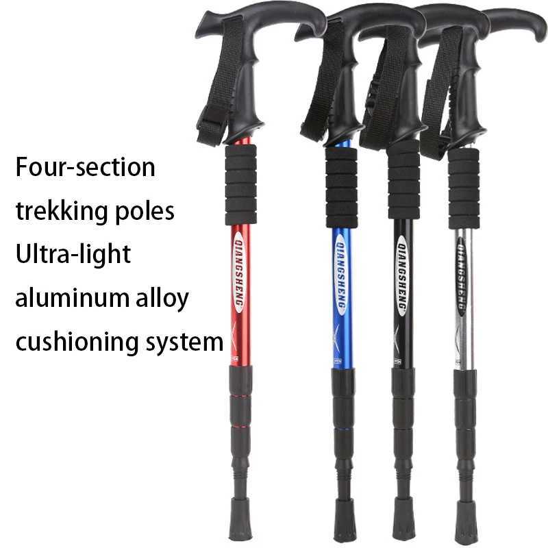 Aluminum Alloy Adjustable Height 52-110cm Hiking Poles for Outdoor Camping Mountain Climbing Travel Straight/T Handle Option G251220