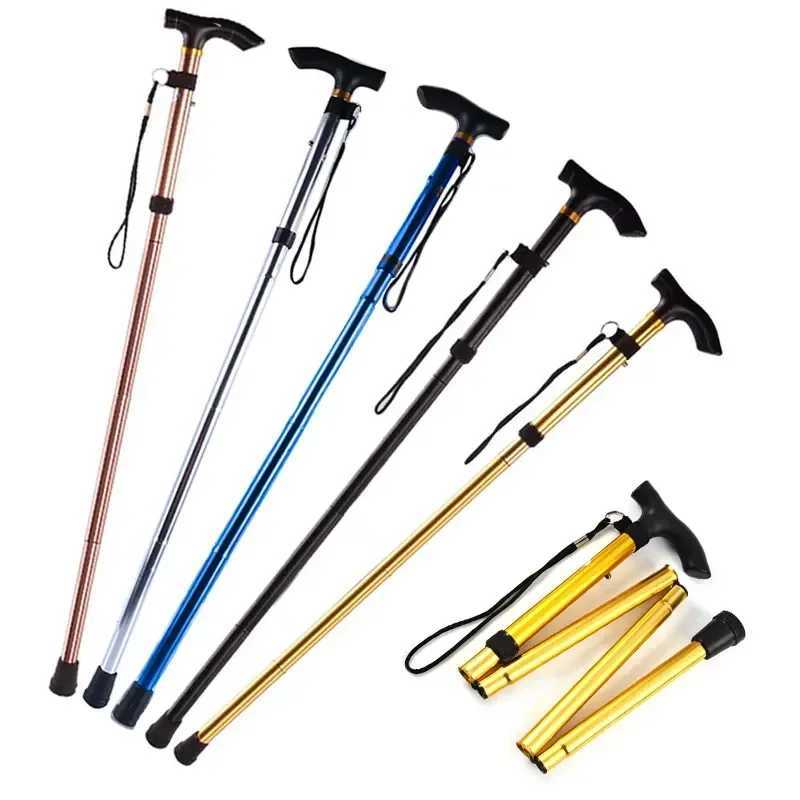Multifunction Walking Stick Trekking Poles Telescopic Fold Crutches Hiking Stick Crutch Elderly Metal Stick Walking Cane Outdoor G2512201