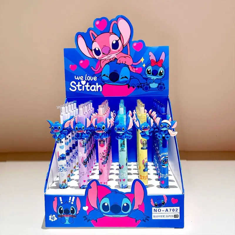 Disney Stitch Gel Pens 36pcs Cartoon 05mm Black Stationery Cute Student New Signature Pen Writing Tool Student Office Gifts H251220