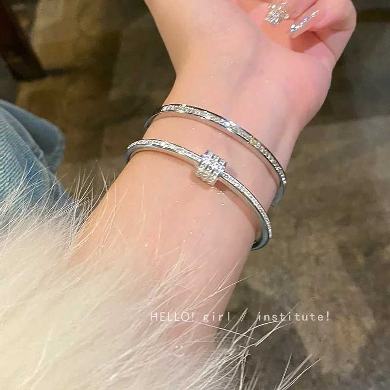 Silver Color Bangles for Women Girls Titanium Steel 18K Gold Plated Waterproof Jewelry Luxury Sparkling Zircon Bangles M251220