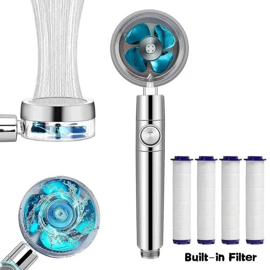 360 Degrees Rotation Handheld Turbo Fan Shower Head High Pressure Water Saving Spray Adjustable Filters Bathroom Accessories C251220