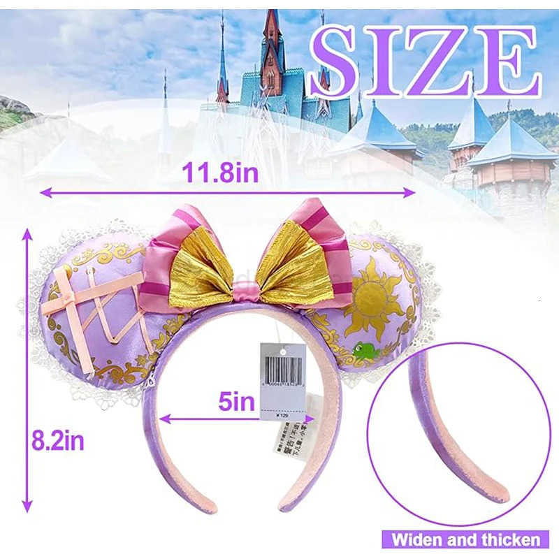 Disney Mickey Mouse Ears Headband 2025 Cinderella Rapunzel Princess Bow Minnie Ear Headwear for Adult Kids Holiday Hairband H251220