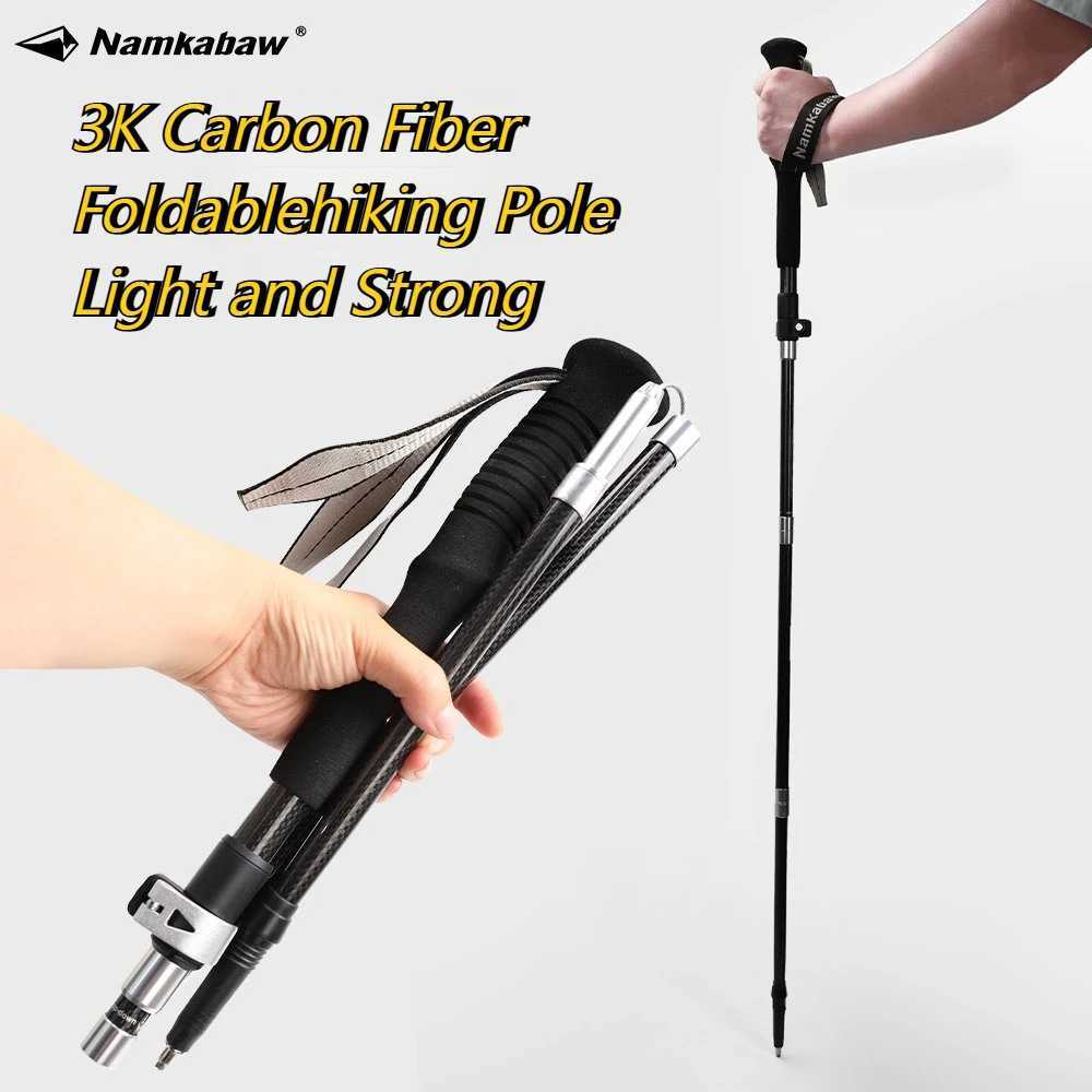 3K Carbon Fiber Folding Trekking Pole Ultra Light Five Section Hiking Staff Collapsible Walking Stick for Camping Trek G251220
