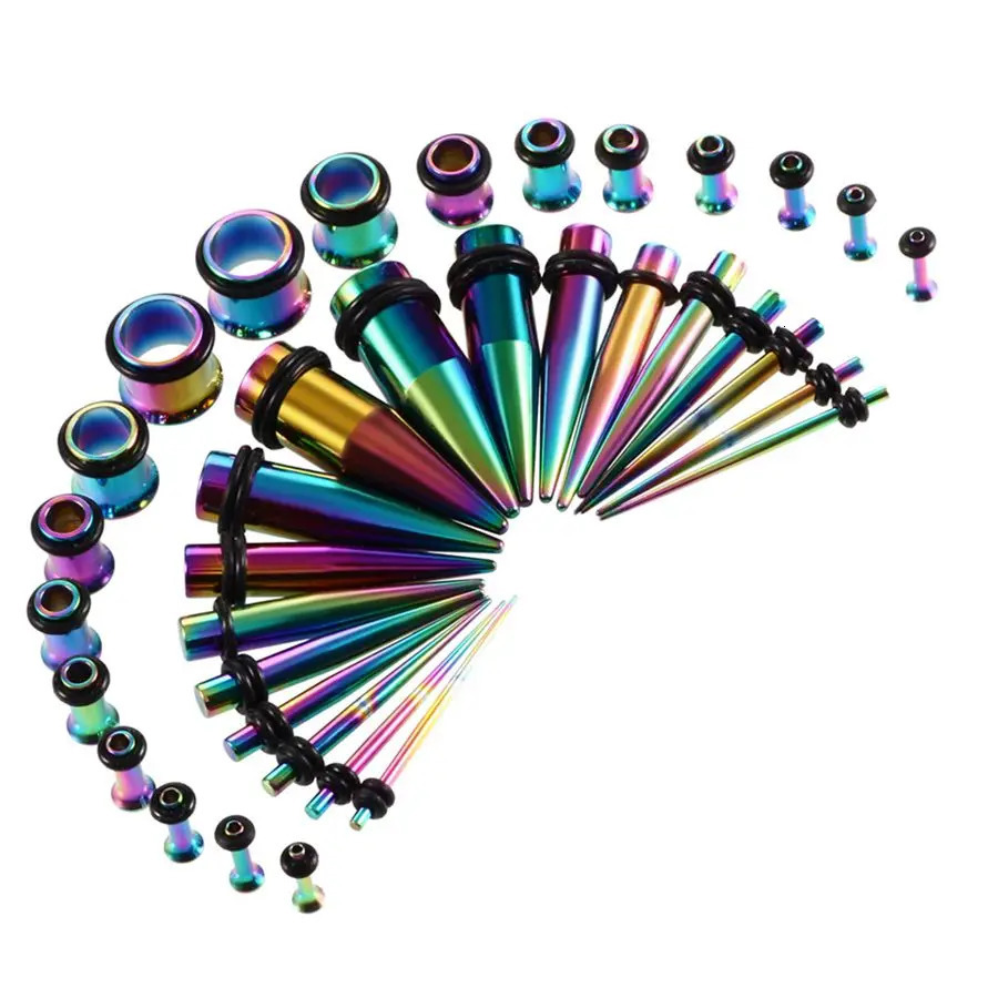 36pcs/lot Steel Ear Taper Expander Single Flared Ear Tunnel Plugs Kit 14G-00G Ear Stretcher Gauges Set Piercing Jewelry 251212