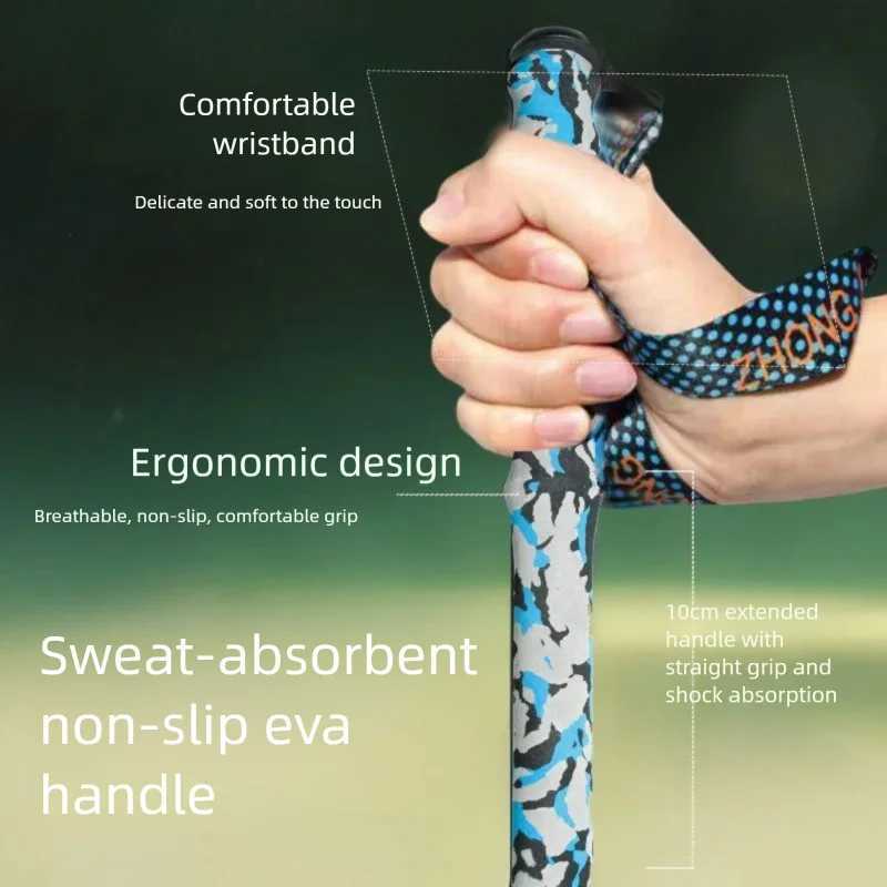 Colorful 5-Section Foldable Trekking Poles Ultra Light Hiking Sticks Portable Full Carbon Fiber Outdoor Walking Sticks Cane G251220