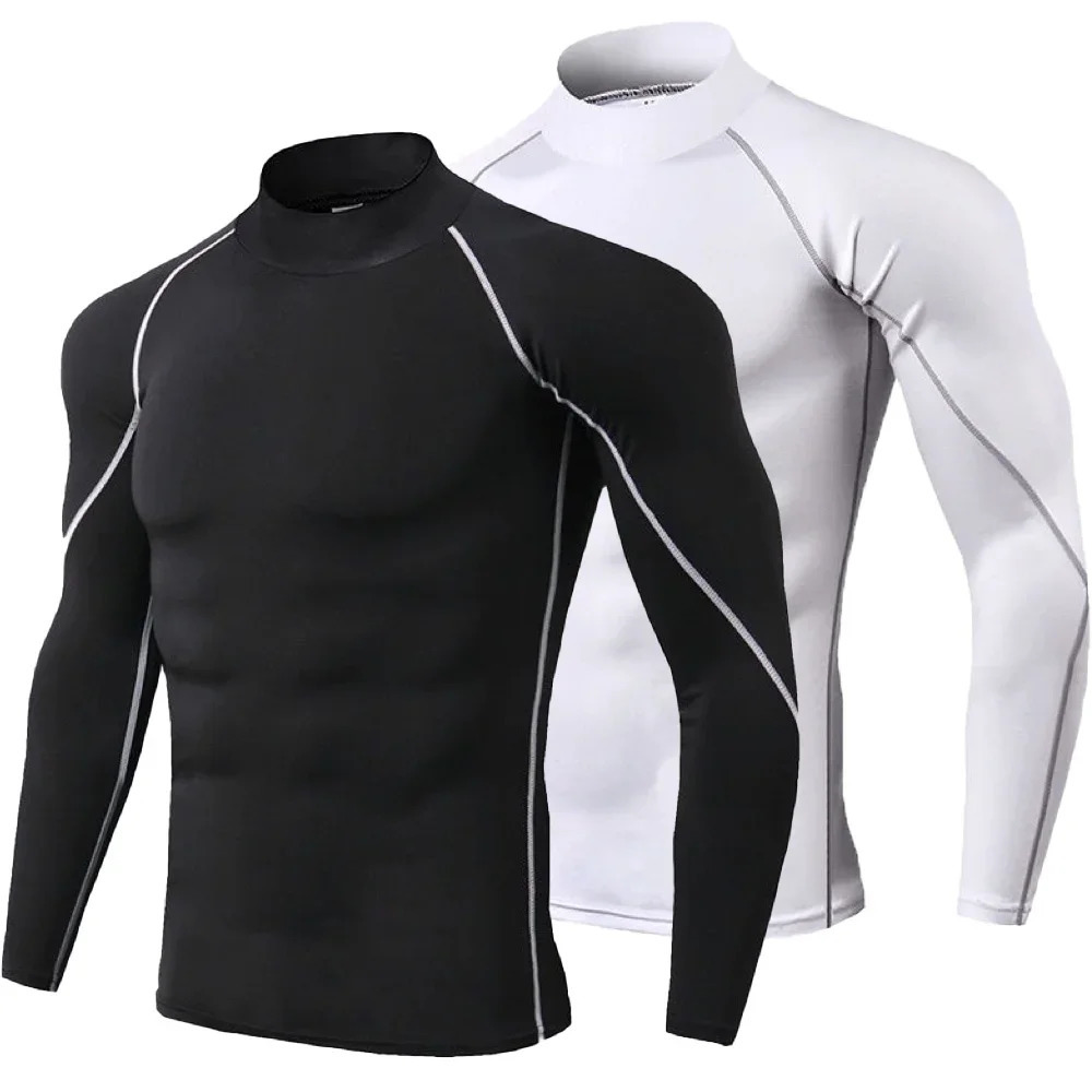 Mens Quick Dry Running T-shirt Workout Compression Shirt Turtleneck Long Sleeve Rash Guard Gym Base Layer Athletic Undershirt 251219