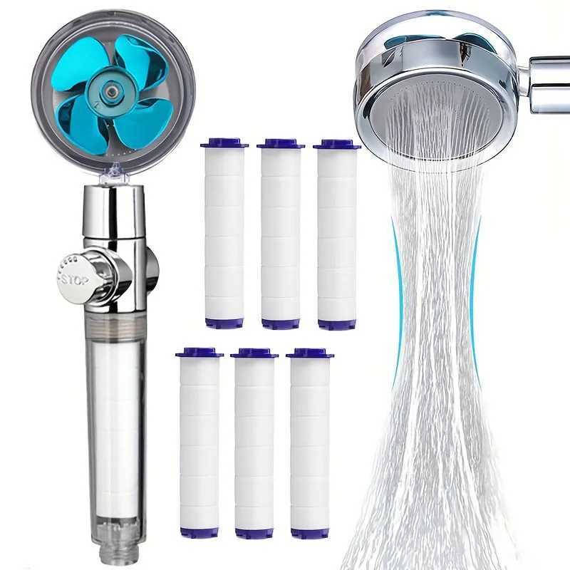 1pcs High Pressure Shower Head Handheld Turbo Fan Shower With 6 Pcs Filter Cotton Hydro Jet Shower Head Kit C251220