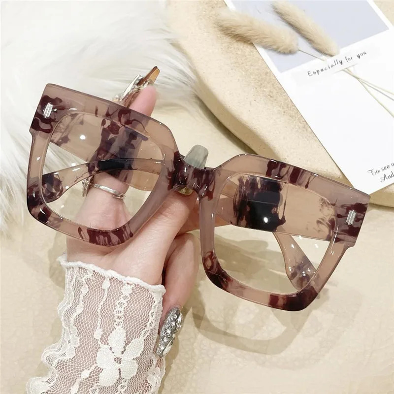 Oversized Transparent Computer Glasses Frame Anti Blue Light Blocking Glasses Large Frame Black Leopard Glasses Clear Lenses 251219