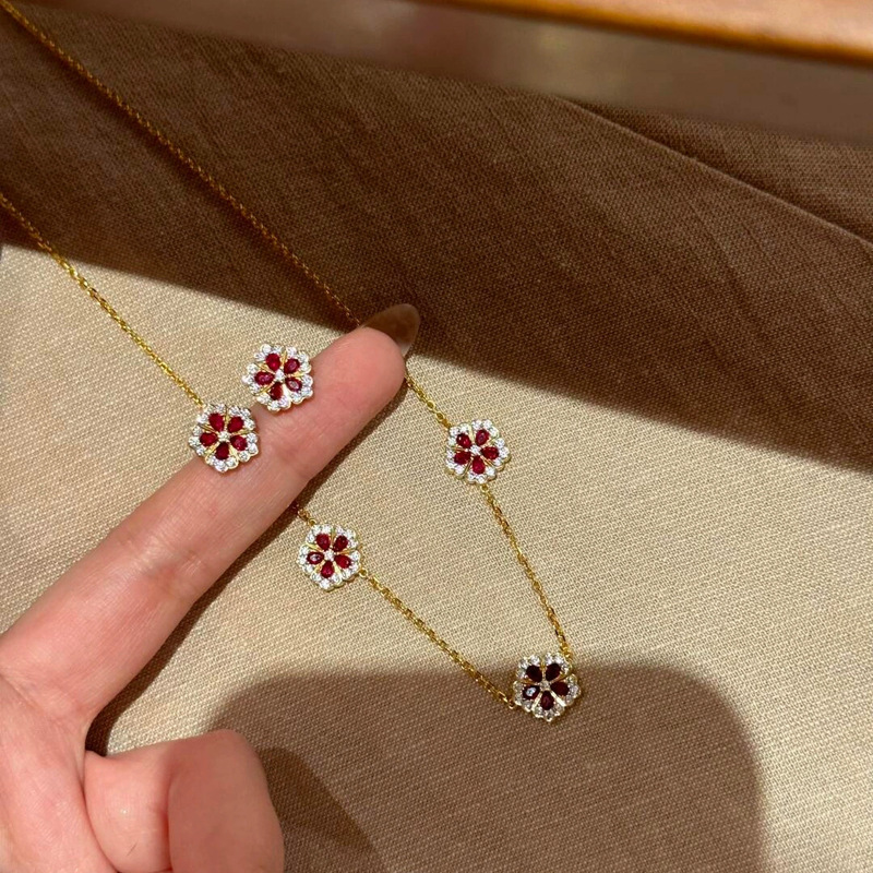 Real Gold Plated Zircon Flower Necklace Korean Style Sweet Elegant Versatile Collarbone Chain Light Luxury Niche Choker for Women - view 4
