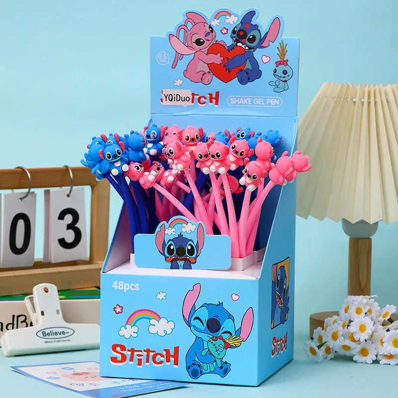Disney Stitch Gel Pen 48Pcs Black 05mm Kawaii Cartoon Silicone Ornaments New Cute Styling School Supplies Friends Write Gifts H251220