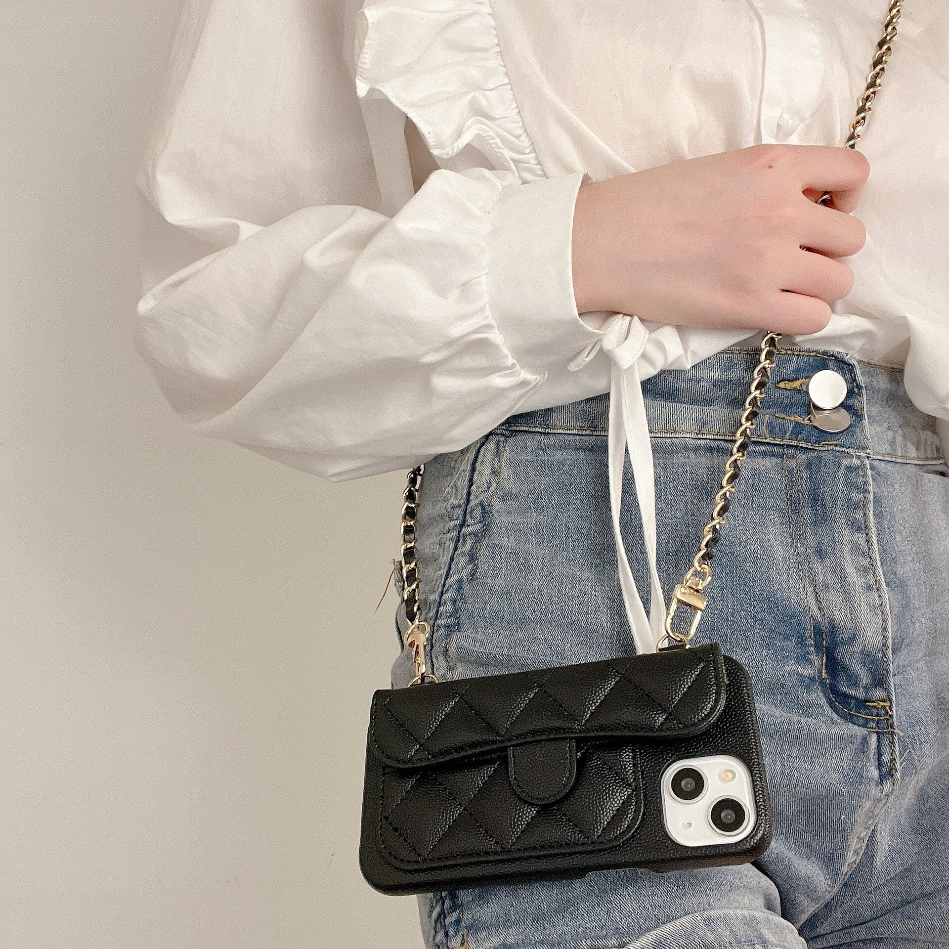 iPhone 17 Pro Max Chanel Style Card Holder Apple 16 Lychee Pattern 15 Leather Quilted 14 Phone Case Hard Export