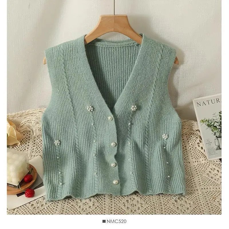 Womens Clothing Autumn Winter Sleeveless Solid Color Flower Sweater Knitted Cardigan Coats Beaded Fashionable Casual Tops 251219