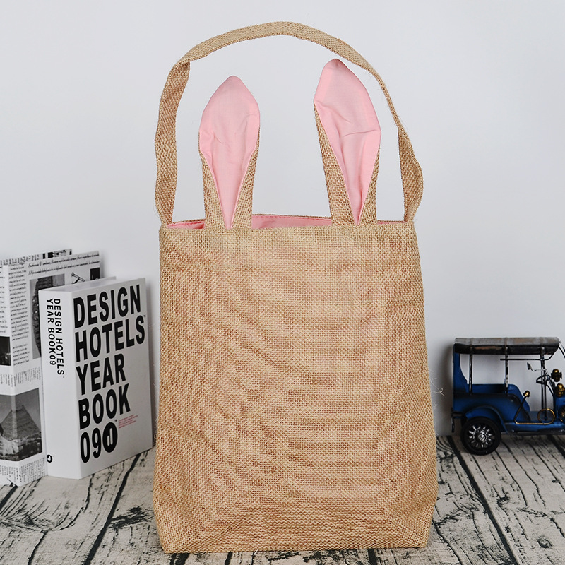 Easter Bunny Bag Burlap Jute Gift Eggs Hunting Bunny Ear Baskets Jute Candy Storage Pouch Toys Bucket Handbag For Kids Party Decoration & Daily Use HH