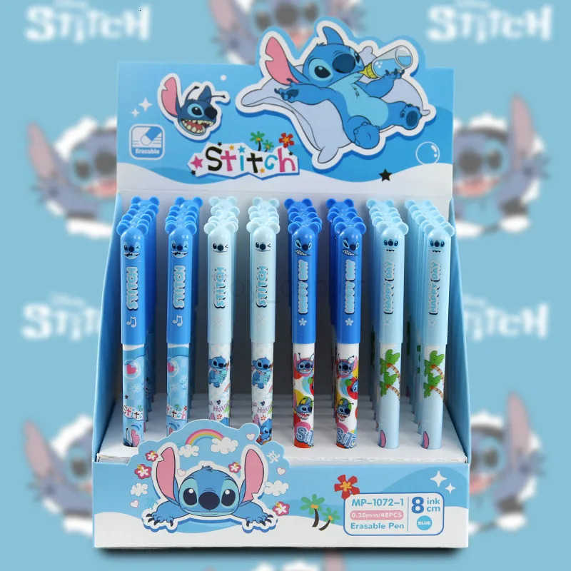 Disney 48pcs Stitch Gel Pen Suit 05mm Erasable Blue Cartoon High Value Cute Students Learn Stationery Refill Office Supplies H251220