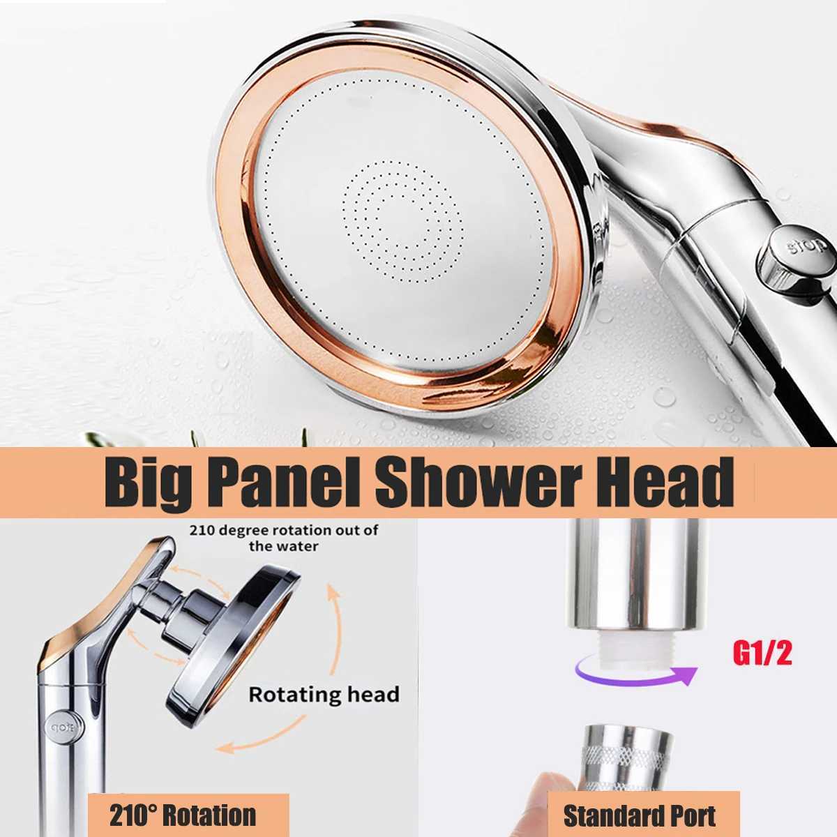 Big Panel High Pressure Large Flow Shower Head With Stop Water Button Silver Massage Abs Spray Nozzle Rainfall Bathroom Shower C251220