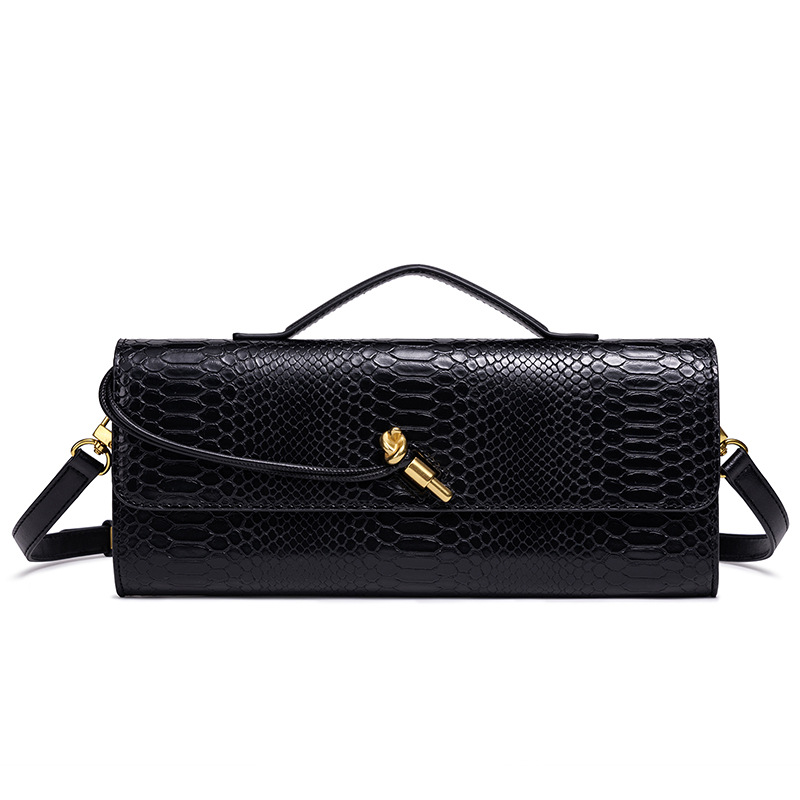 Vintage Style Snakeskin Evening Clutch, Convertible Baguette Shoulder Bag Unique Luxury Feel Top Handle Purse - view 3