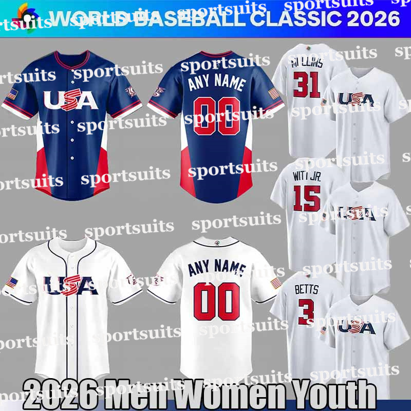 2026 WBC USA Team Baseball Jersey Aaron Judge Harper Mookie Betts Bobby Witt Jr. Corbin Carroll Paul Skenes Tarik Skubal Zack Wheeler Logan Webb Mike Trout